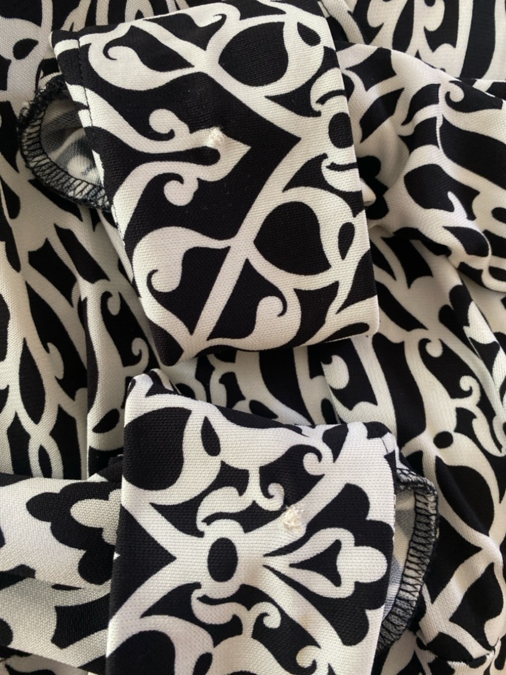 Talbots Petite 8 Black White Wrap Dress Moroccan Print Stretch Rayon - Picture 11 of 11